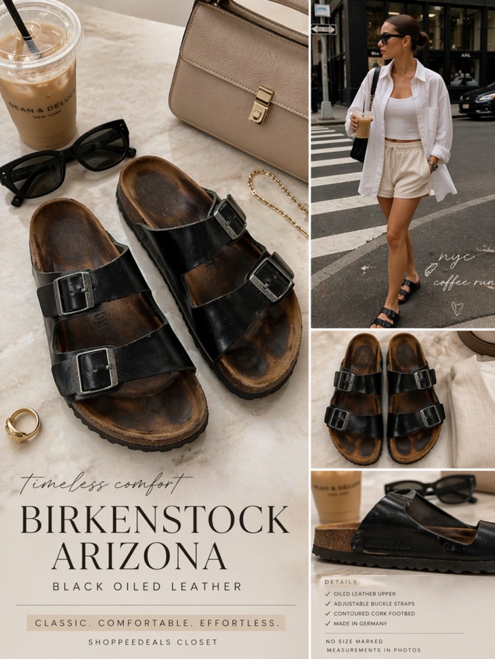 Birkenstock Arizona Black Oiled Leather Sandals Double Strap Classic